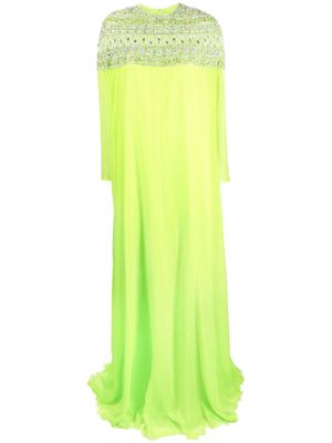 Dina Melwani embroidered cape-design silk gown - Green