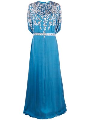 Dina Melwani embroidered-panel cape-design gown - Blue