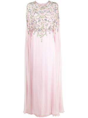 Dina Melwani floral-appliqué maxi dress - Pink