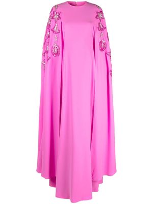 Dina Melwani floral-embroidered crepe gown - Pink