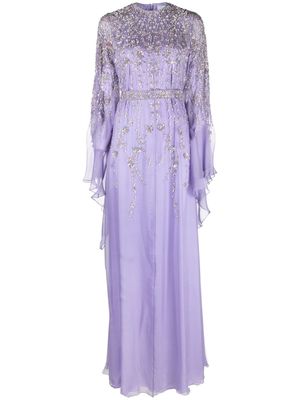 Dina Melwani floral-embroidered silk gown - Purple