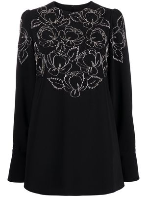 Dina Melwani floral-embroidered silk mini dress - Black