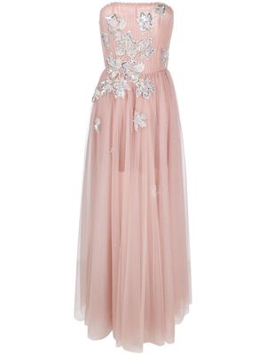 Dina Melwani sequin-embellished tulle long dress - Pink