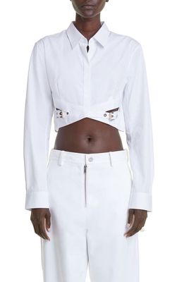 Dion Lee Belted Crop Cotton Button-Up Shirt in White