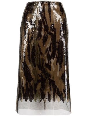 Dion Lee camouflage sequinned skirt - Brown