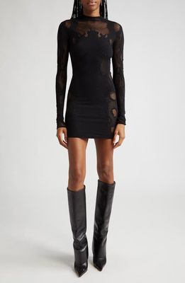 Dion Lee Cobra Seamless Long Sleeve Lace Dress in Black