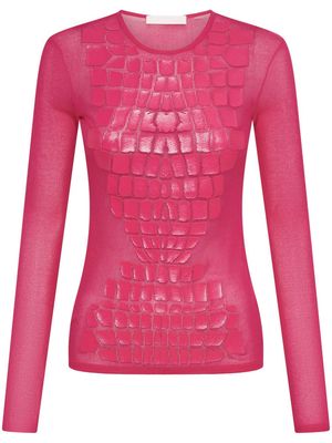 Dion Lee crocodile-print long-sleeve T-shirt - Pink