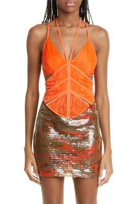 Dion Lee Cross Strap Camoflauge Lace Corset in Flame