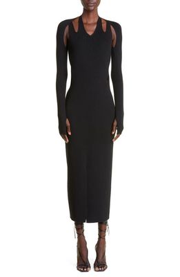 Dion Lee Cutout Convertible Long Sleeve Merino Wool Sweater Dress in Black