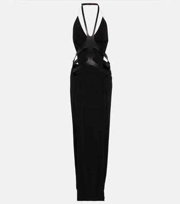 Dion Lee Cutout leather-trimmed halterneck gown