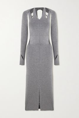 Dion Lee - Cutout Mélange Ribbed Merino Wool-blend Midi Dress - Gray