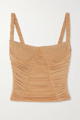 Dion Lee - Doric Shirred Gathered Stretch-jersey Bustier Top - Brown