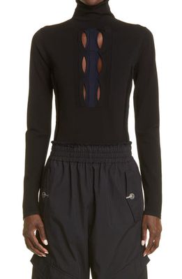Dion Lee Gender Inclusive Double Knit Cutout Turtleneck Sweater in Black/Navy