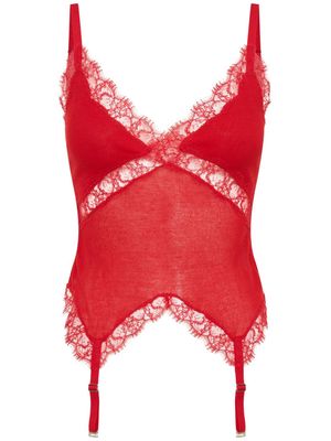 Dion Lee lace-trim ribbed tank top - Red