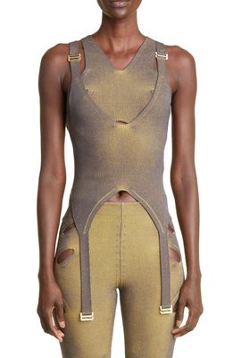 Dion Lee Lock Slit Ribbed Cutout Tank in Pewter/Golden