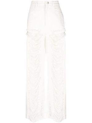 Dion Lee logo-patch frayed jeans - White