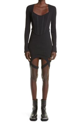 Dion Lee Long Sleeve Organic Cotton Rib Corset Dress in Black