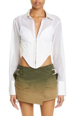 Dion Lee Mixed Media Crop Corset Shirt in White