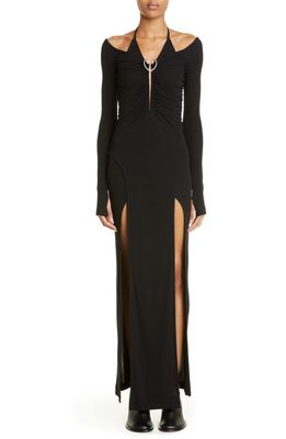 Dion Lee Mobius Slit Ruched Long Sleeve Knit Dress in Black