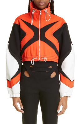 Dion Lee Monstera Crop Stretch Organic Cotton Tech Jacket in Fluoro Red White