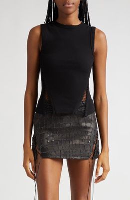 Dion Lee Picot Lace Rib Muscle T-Shirt in Black
