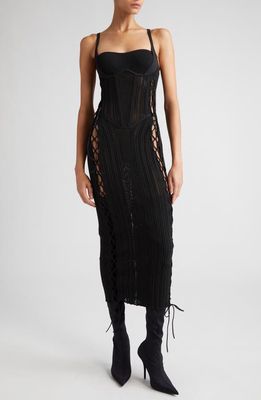 Dion Lee Side Laced Openwork Corset Dress in Black