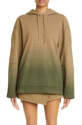 Dion Lee Sunfade Gradient Padded Cotton French Terry Hoodie in Military Green
