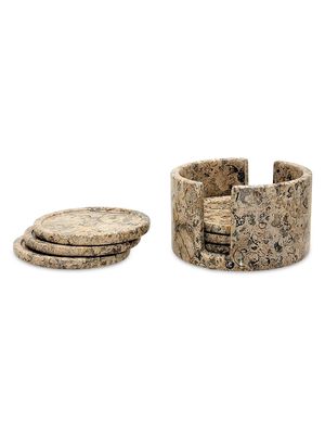 Dionysus Fossil Stone 6-Piece Coaster Set & Caddie - Fossil Stone - Fossil Stone