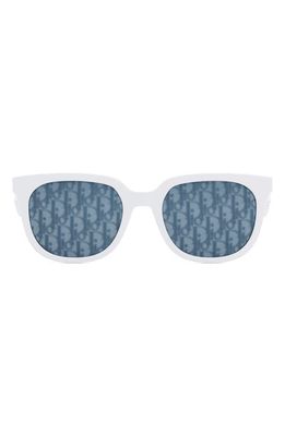 DIOR 55mm Square Sunglasses in White /Blu Mirror