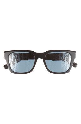 DIOR B23 53mm Square Sunglasses in Shiny Black /Blue Mirror