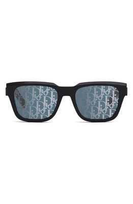 DIOR B23 S1I 54mm Geometric Sunglasses in Shiny Black /Blue Mirror