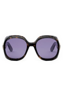 DIOR Lady 95.22 R2I 58mm Round Sunglasses in Dark Havana /Violet
