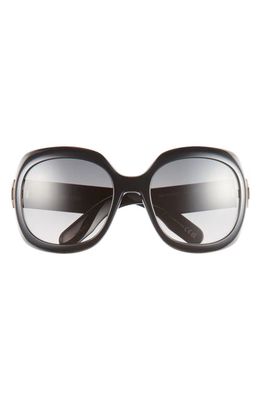 DIOR Lady 95.22 R2I 58mm Round Sunglasses in Shiny Black /Gradient Smoke