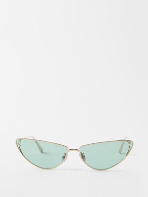 Dior - Missdior Cat-eye Metal Sunglasses - Womens - Green Gold