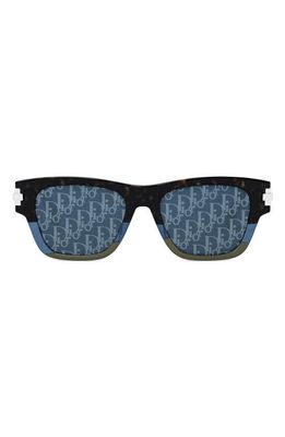 'DiorBlackSuit XL S2U 52mm Rectangular Sunglasses in Dark Havana /Blu Mirror