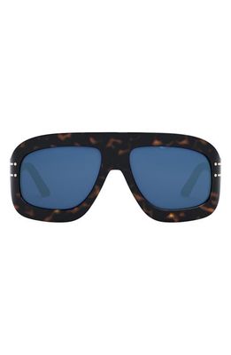 'DiorSignature M1U 58mm Rectangular Sunglasses in Dark Havana /Blue