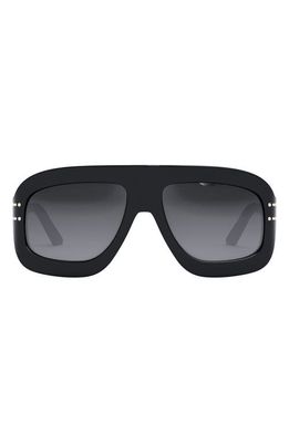 'DiorSignature M1U 58mm Rectangular Sunglasses in Shiny Black /Gradient Smoke