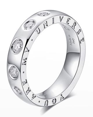 Dirce "You Are My Universe" 18k White Gold 5-Diamond 4.3mm Band Ring, Size 6.25