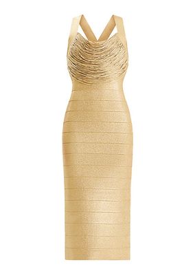 Disco Knit Fringe Bandage Midi-Dress