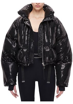 Disco Sequined Cropped Puffer Jacket
