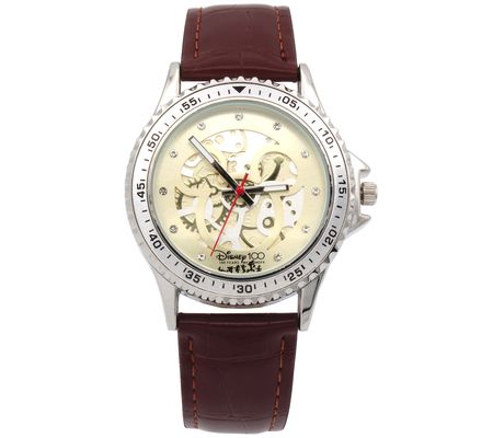 Disney 100 Silvertone Mickey Mouse Brown Strap atch