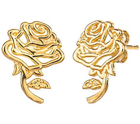 Disney Belle Rose Stud Earrings, 14K Gold