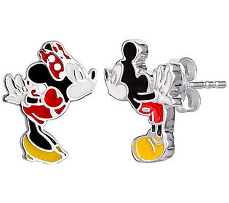 Disney Kissing Mickey & Minnie Stud Earrings, S terling Silver
