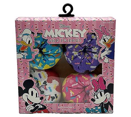 Disney Ladies' Mickey & Friends No-Show Donut G ift Set- 4 Pair