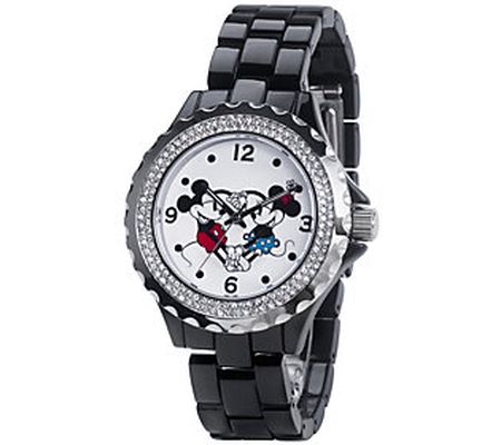 Disney Mickey and Minnie Women's Black Crystal Watch