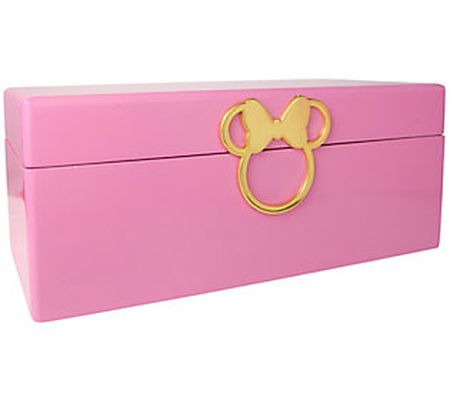 Disney Minnie Mouse Pink Wood Jewelry Box w/ Go ld Icon
