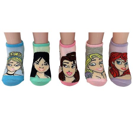 Disney Princess Girls' No-Show Character Socks - 5 Pair