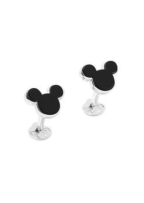 Disney Sterling Silver and Onyx Mickey Mouse Cufflinks