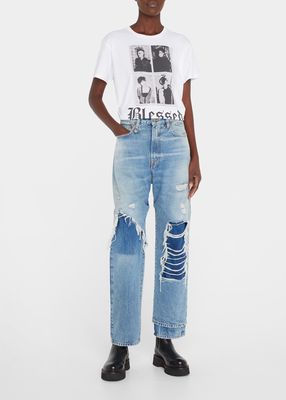 Distressed Layered Straight Ankle Jeans