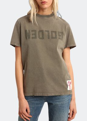 Distressed Logo Cotton Jersey T-Shirt